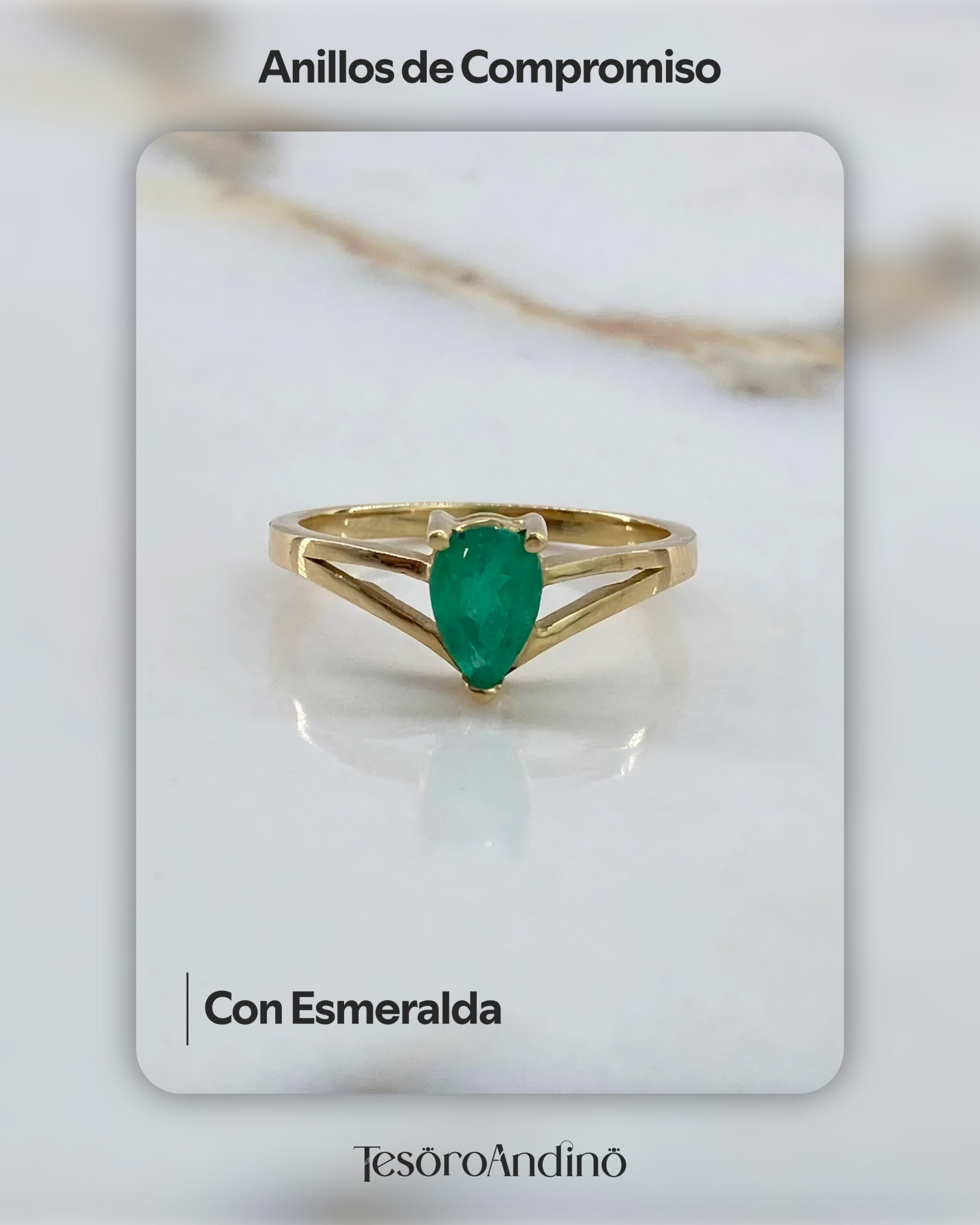 Anillo de compromiso con esmeralda en oro 18K, Tesoro Andino